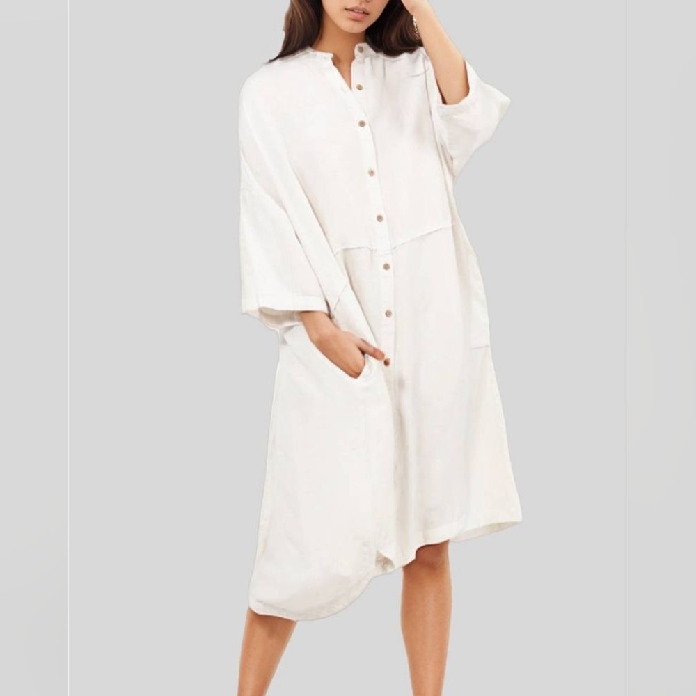 The Shanty Corporation Wonder Long Sleeve Dress Cream Lagenlook Small / Medium
